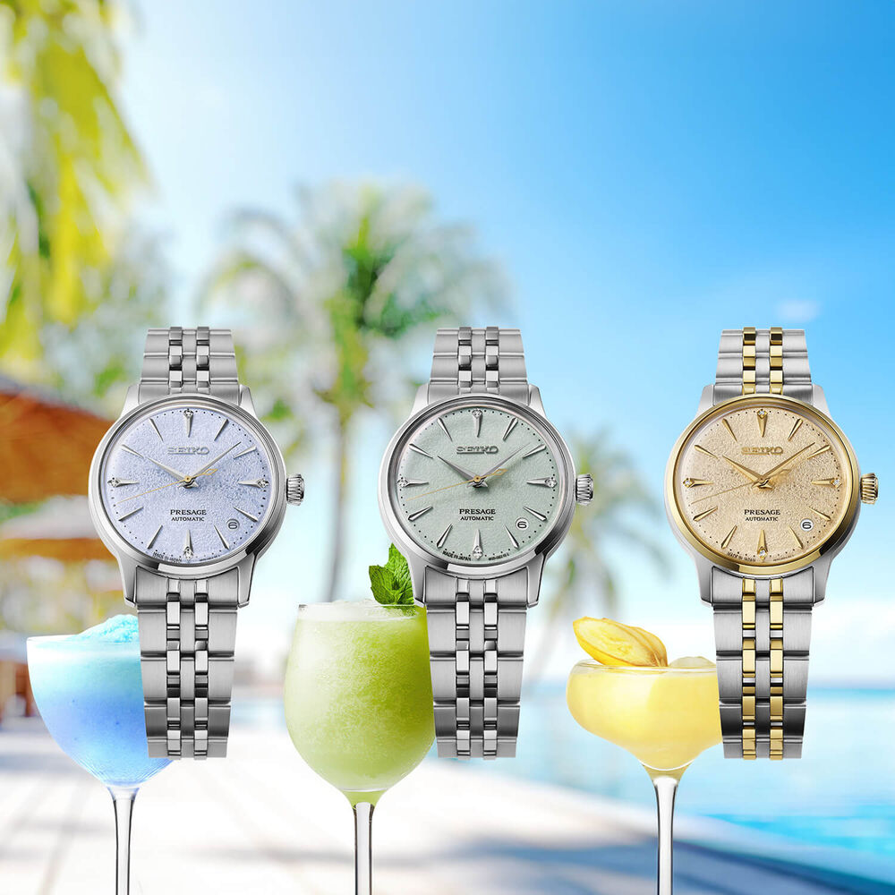 Seiko Presage 'Frozen Mojito' Diamond Cocktail Time 34mm Green Dial Steel Bracelet Watch image number 6