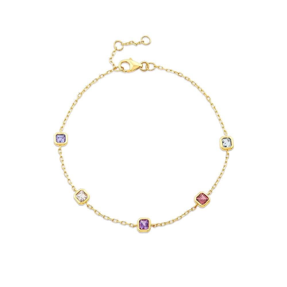 9ct Yellow Gold Multi Colour Five Stones Chain Bracelet image number 0
