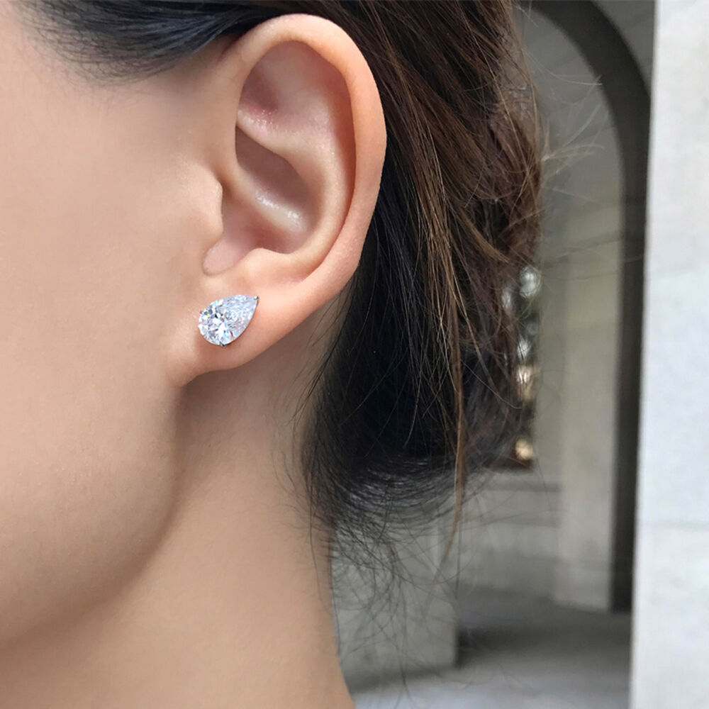 CARAT* London 9ct White Gold Pear Shape Stud Earrings image number 2