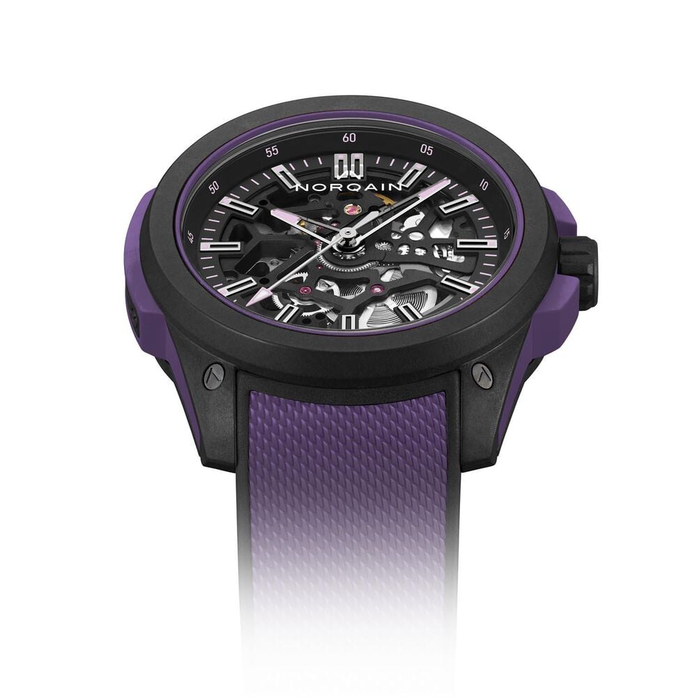 NORQAIN Wild ONE Skeleton 42mm Dial Purple Rubber Strap Watch image number 2