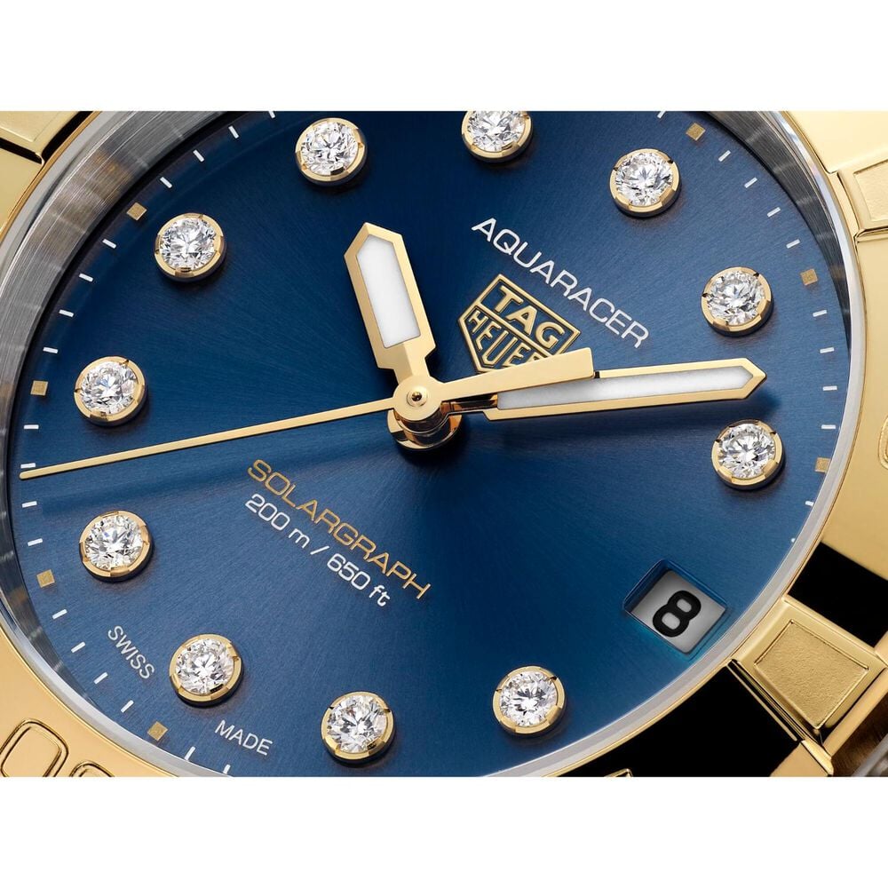 TAG Heuer Aquaracer Professional 200 Solargraph 34mm Blue Dial Diamond Dot Steel Bracelet Watch