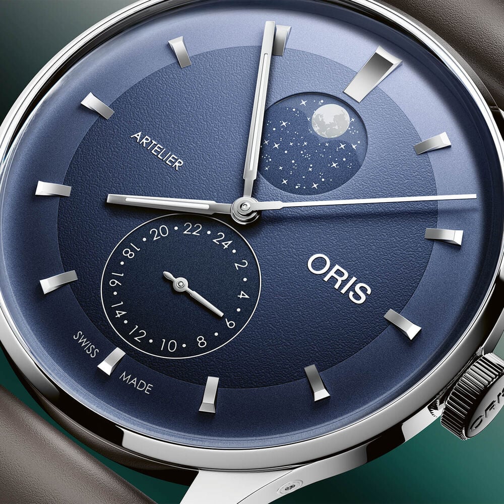 Oris Artelier Complication 39.5mm Blue Dial Dark Brown Leather Strap Watch