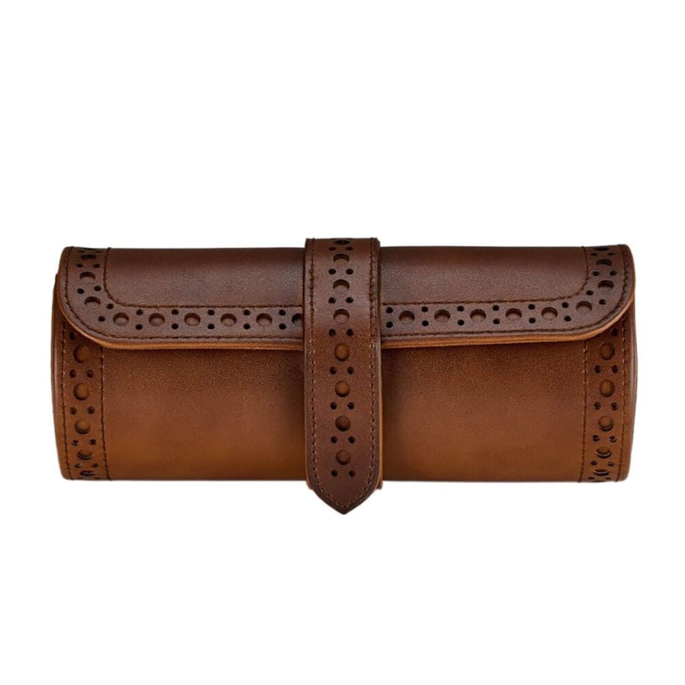 WOLF Brogue Burnished Brown Triple Watch Roll