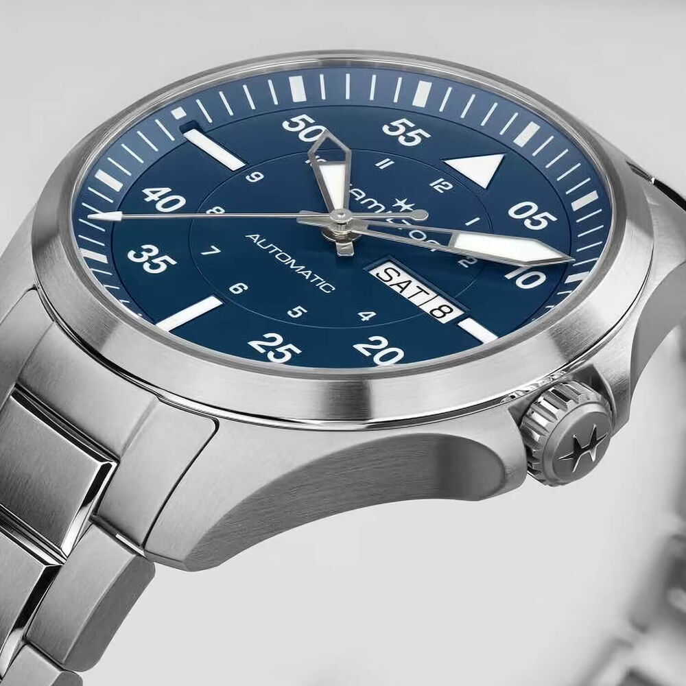 Hamilton Khaki Aviation Pilot Automatic 42mm Blue Dial Steel Bracelet Watch image number 1