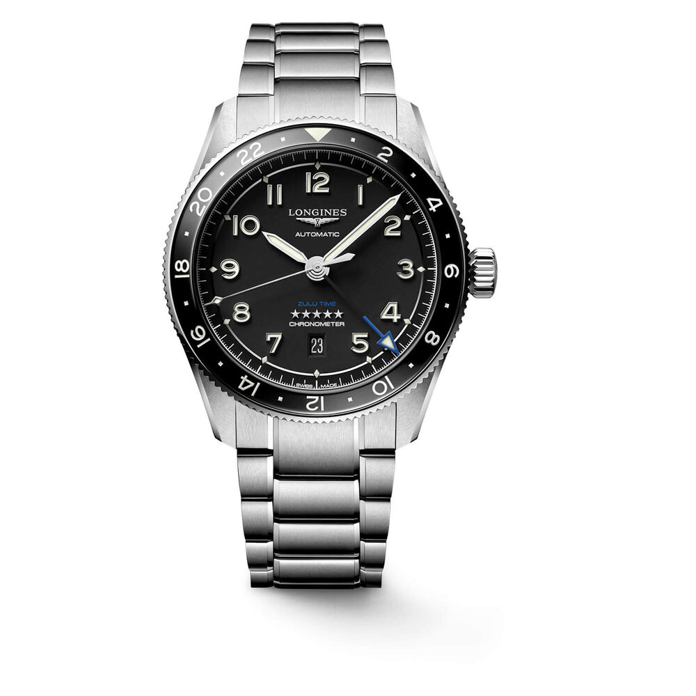 Longines Spirit Zulu 42mm Automatic Black Dial Black Bezel Steel Case Bracelet Watch