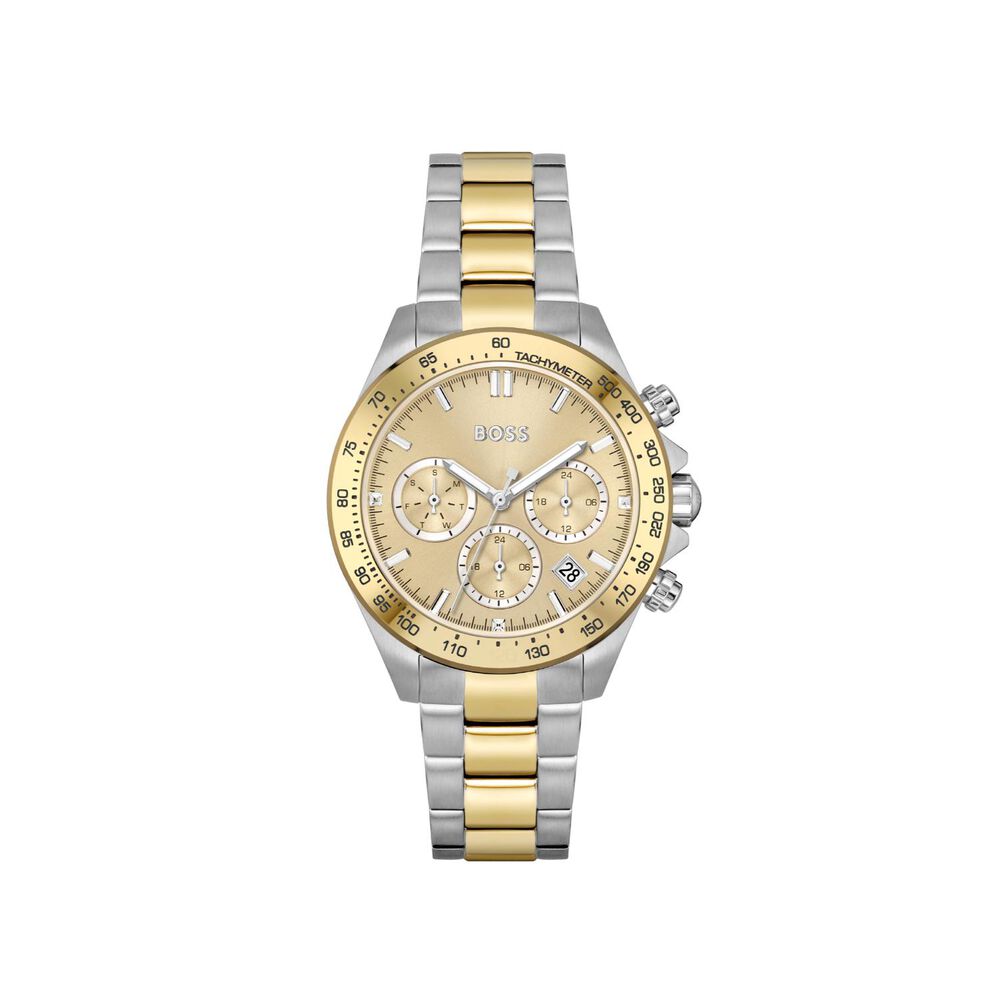 BOSS Novia 38mm Champagne Dial Chrono Yellow Gold IP & Steel Bracelet Watch