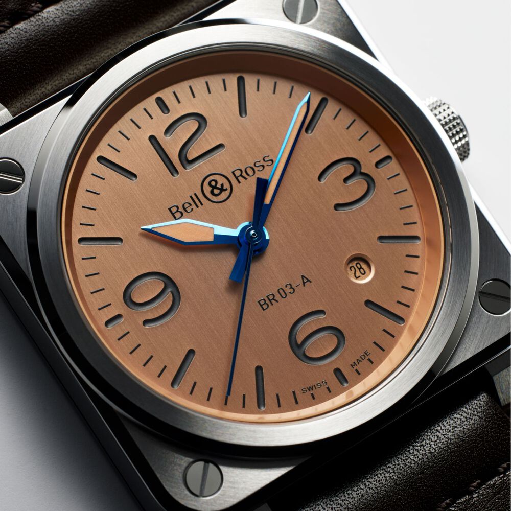 Bell & Ross 41mm Copper Dial Steel Case Leather Strap Watch