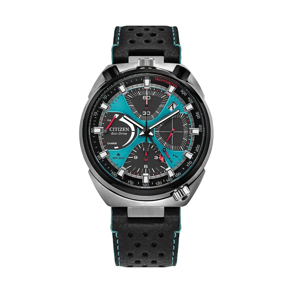 Citizen Promaster Bullhead Racing Chronograph 45mm Blue Dial Black Leather Strap Watch image number 0
