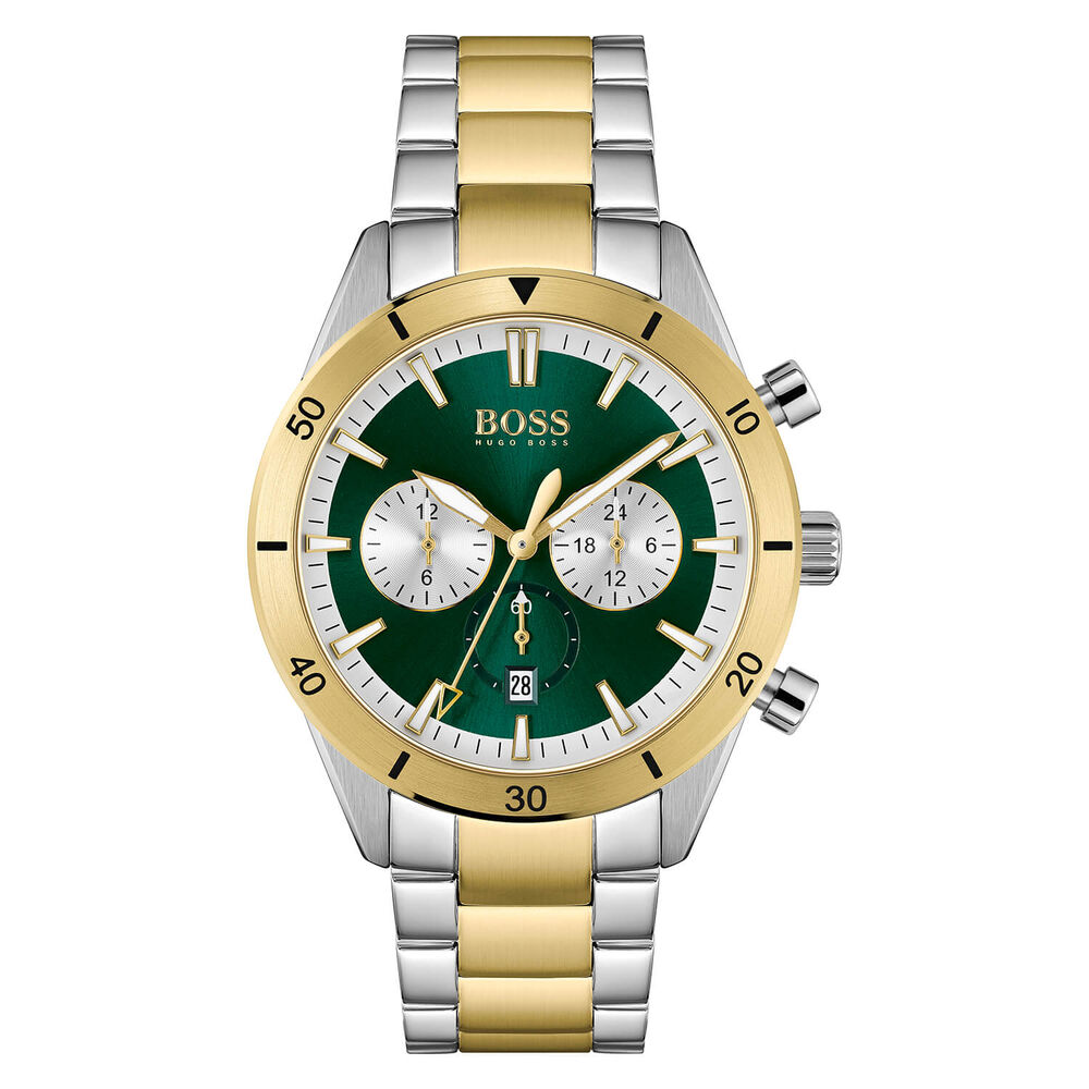 BOSS GQ Santiago 44mm Green Dial Yellow Gold IP Case Bracelet Watch