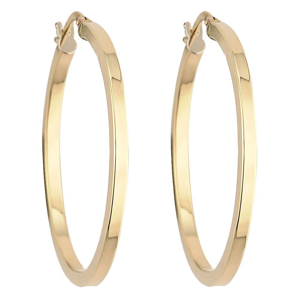 9ct gold square-edged hoop earrings image number 0