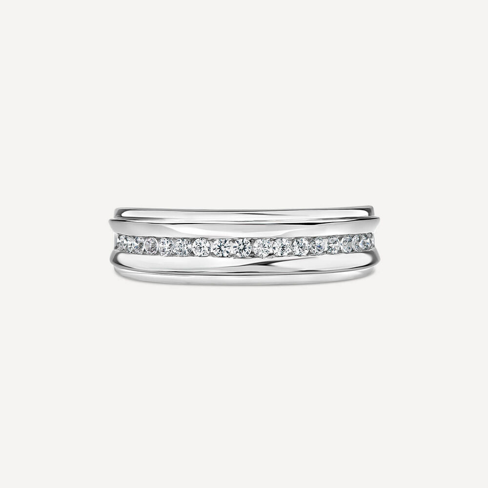 9ct White Gold 0.33ct Diamond Line Curved Polished Ring