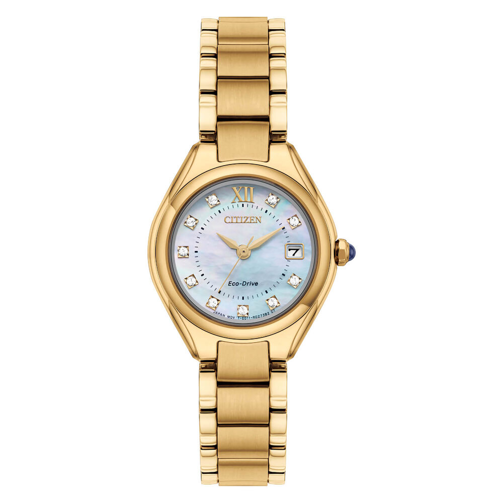 Citizen Eco Drive Mother of Pearl Dial Rose Gold IP Case Bracelet Watch