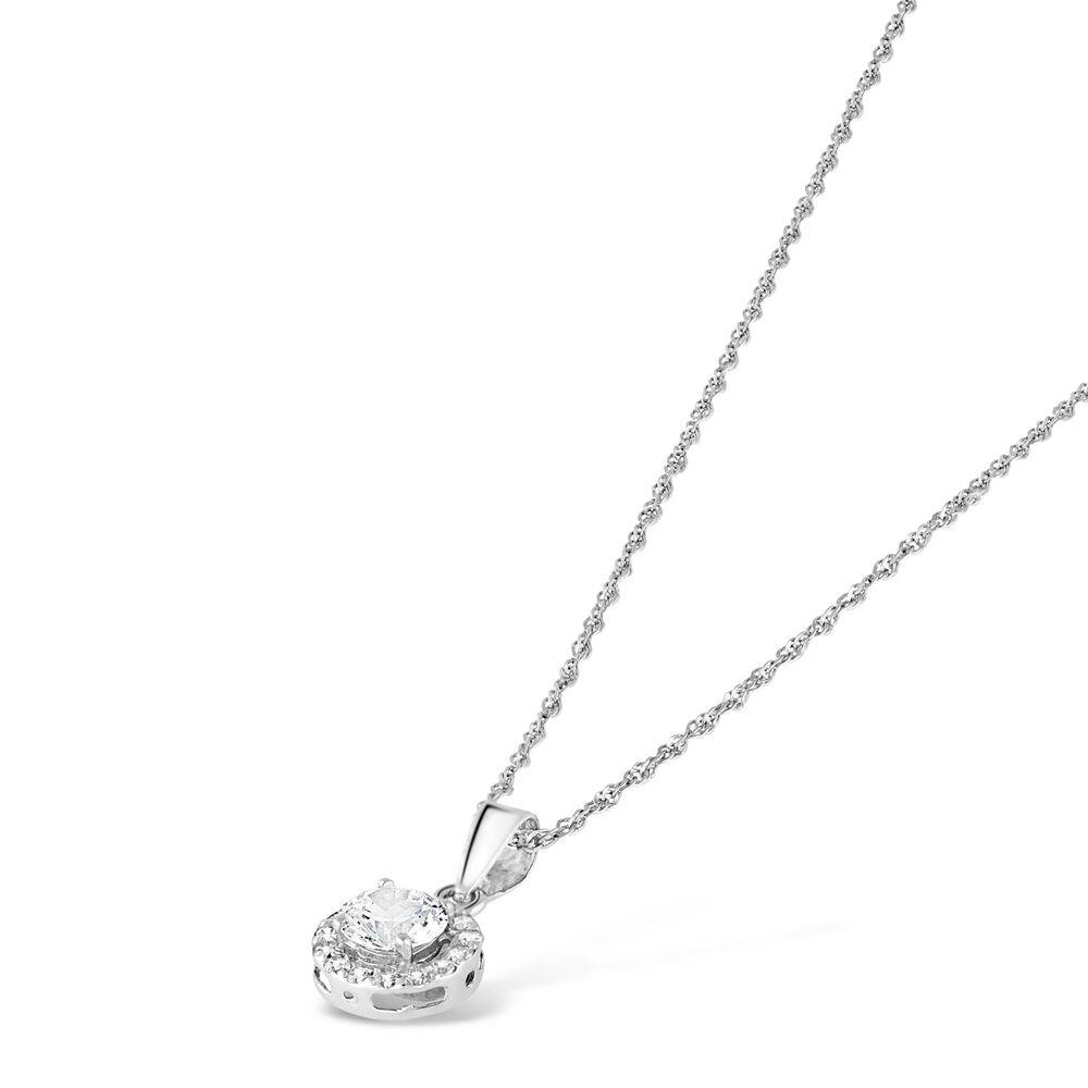 9ct White Gold Cubic Zirconia Halo Slider Pendant (Chain Included) image number 3
