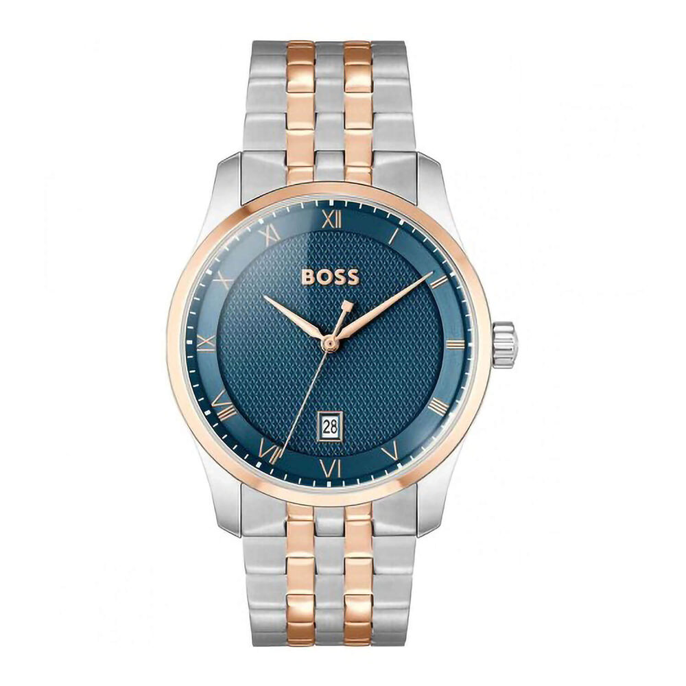 BOSS Principle 41mm Blue Dial Two Tone Steel Bracelet Watch image number 0