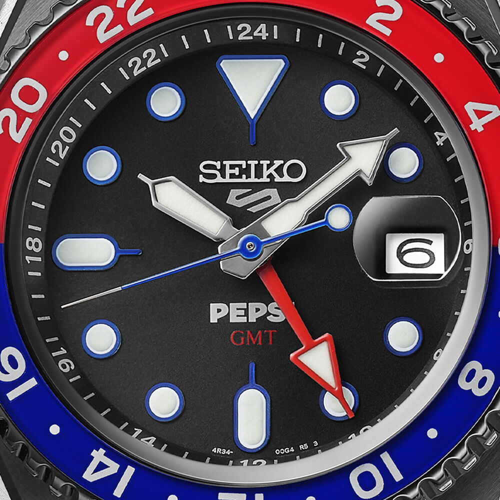 Seiko 5 Sports x PEPSI Limited Edition Collaboration In All-Black 42.5mm Dial Strap Watch image number 2