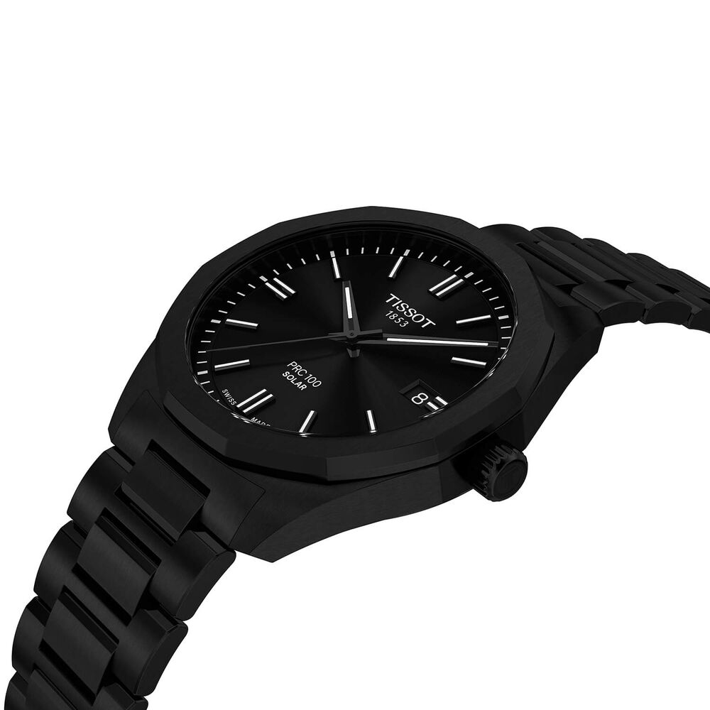 Tissot PRC 100 Solar 39mm Black Dial Black Tone Steel Bracelet Watch