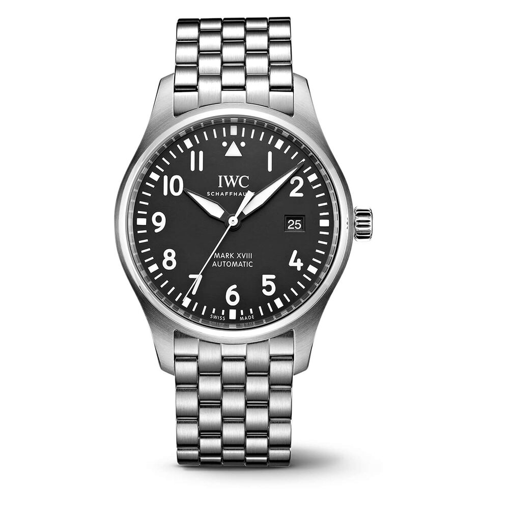 Pre-Owned IWC Schaffhausen Pilot's Watch Mark XVIII 40mm Black Dial Steel Bracelet Watch image number 0