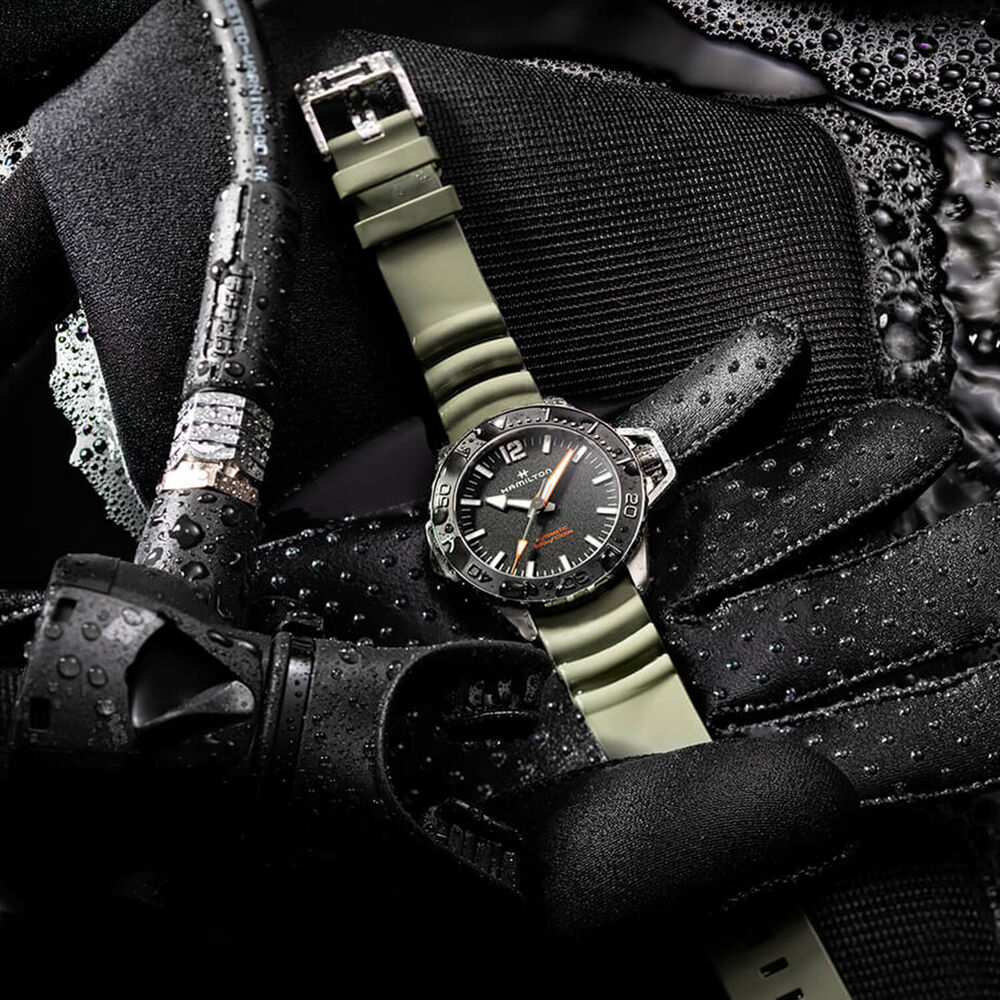Hamilton Khaki Navy Frogman 46mm Black Dial Green Strap Watch