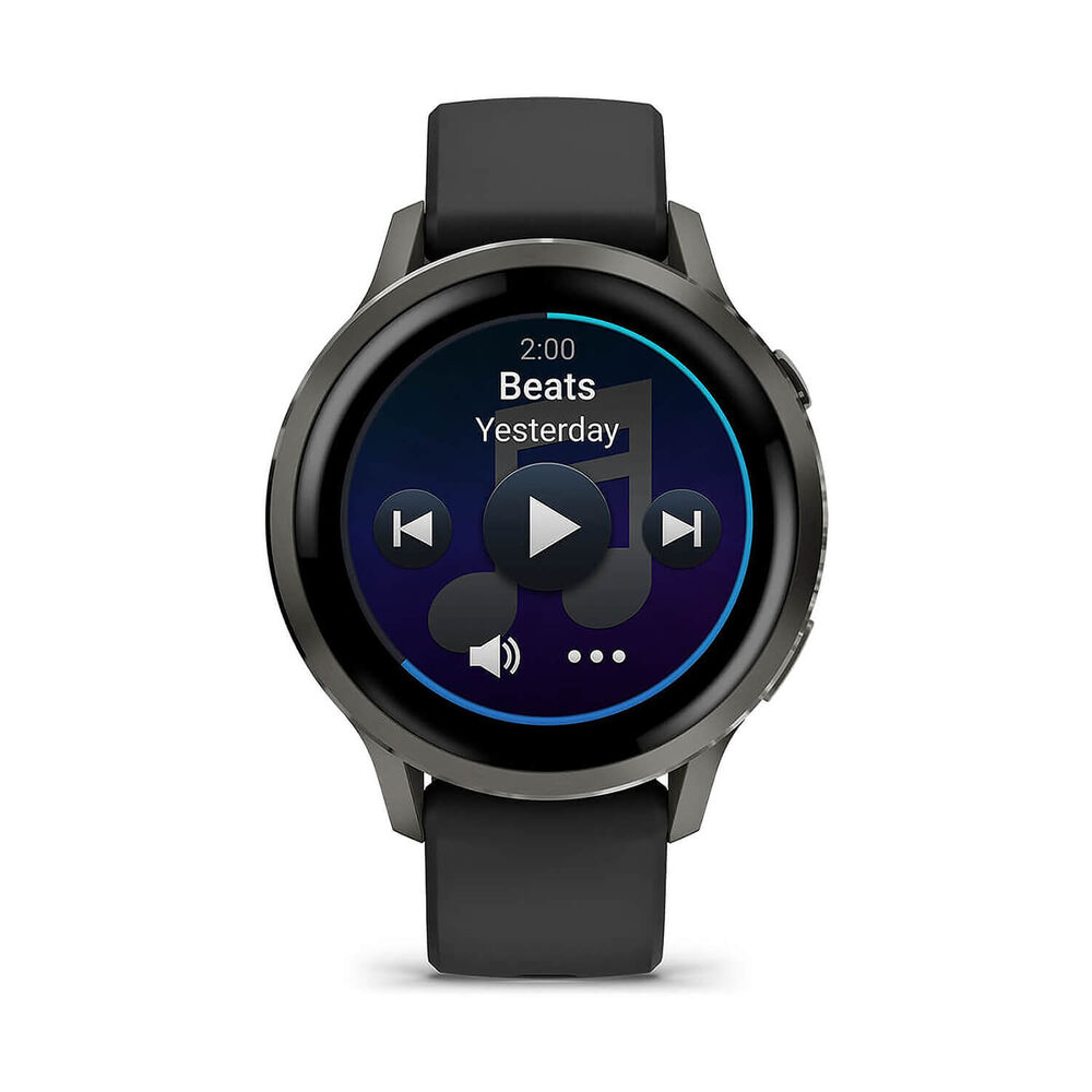 Garmin Venu 4 41mm Slate Bezel Black Silicone Strap Watch image number 2
