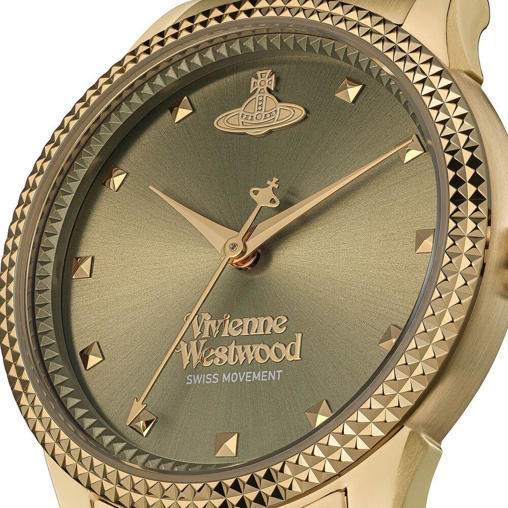 Vivienne Westwood Little Seymour 32mm Olive Green Dial Gold Steel Bracelet Watch image number 2