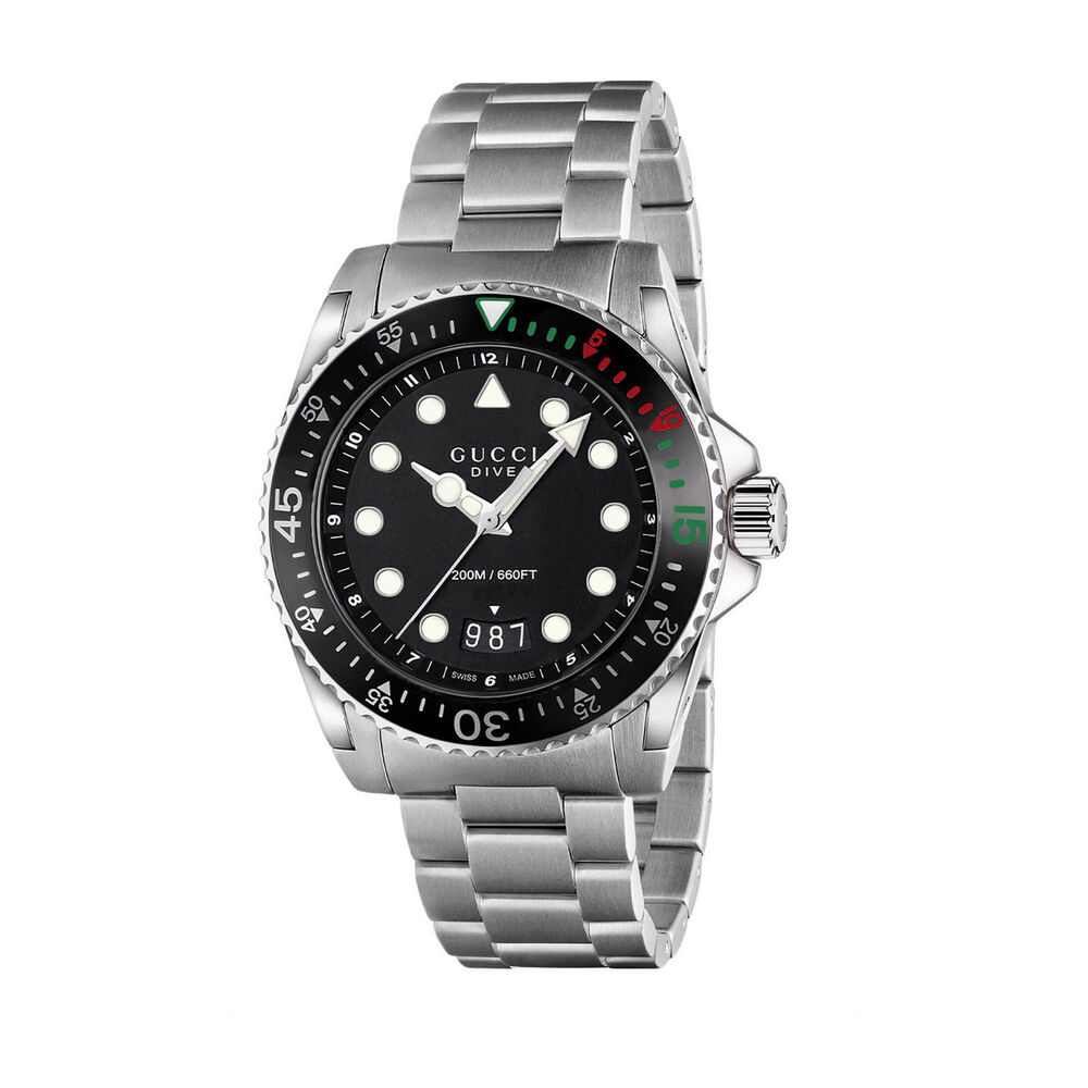 Gucci Dive 44mm Black Dial Stel Bracelet Watch
