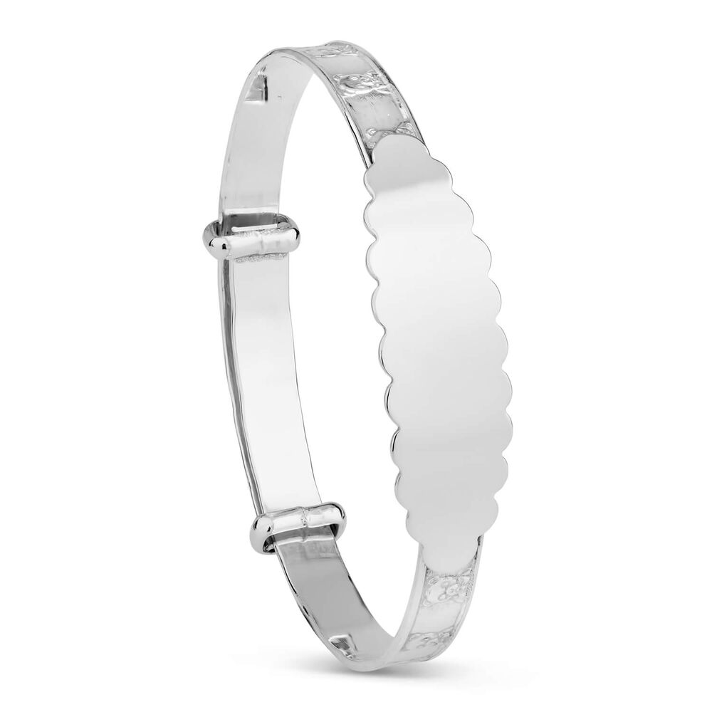 Sterling Silver Baby Bangle Teddy Bear with ID Plate