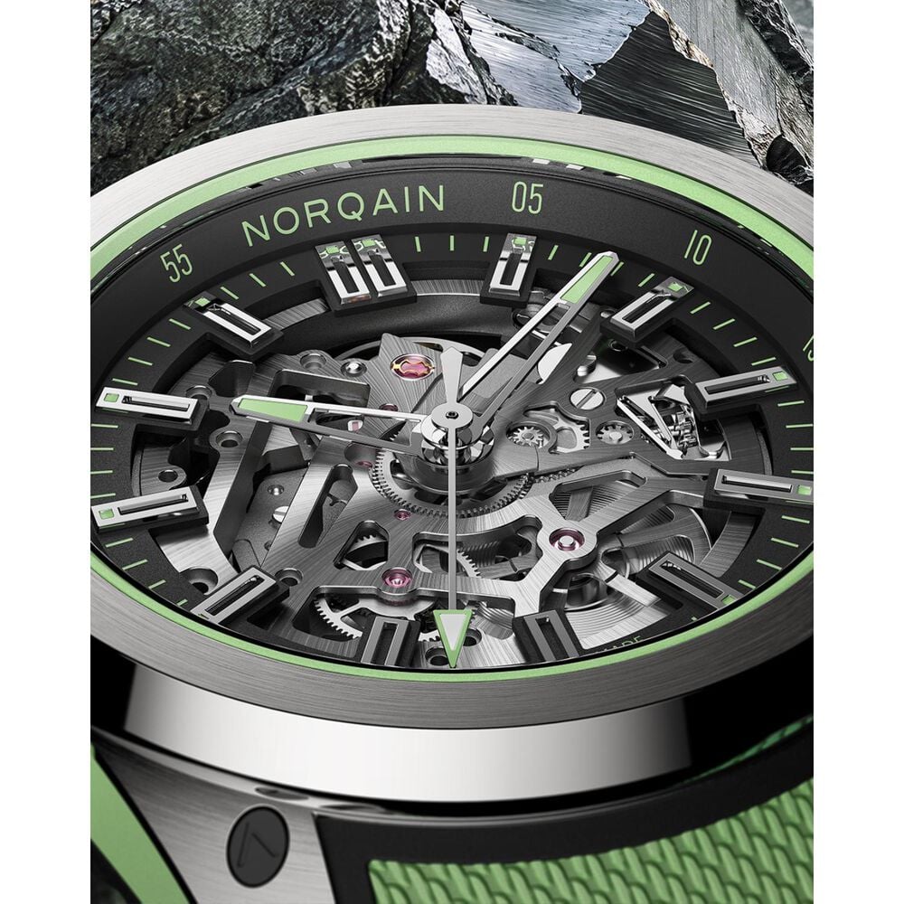 NORQAIN Wild ONE Skeleton 42mm Dial Mint Mesh Rubber Strap Watch