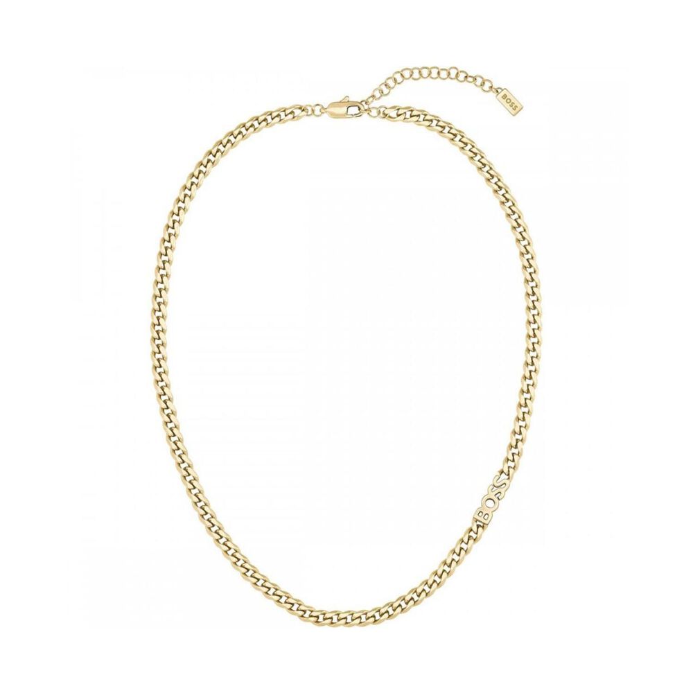 BOSS Kassy Yellow Gold Curb Chain Logo Stainless Steel Necklace