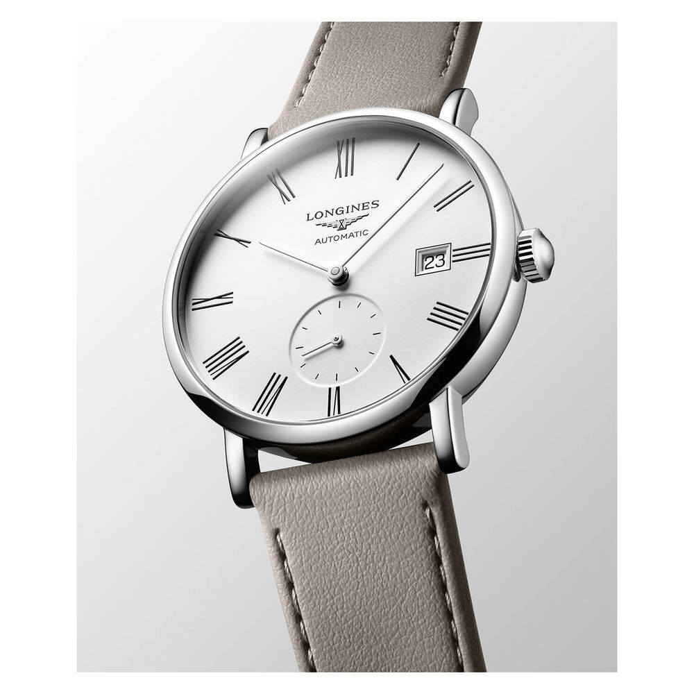 Longines Elegant 34.50mm Automatic White Dial Beige Synthetic Strap Watch image number 3