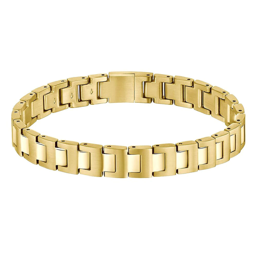 BOSS Candor Yellow Gold Plated Link Logo Closure Steel Bracelet image number 2