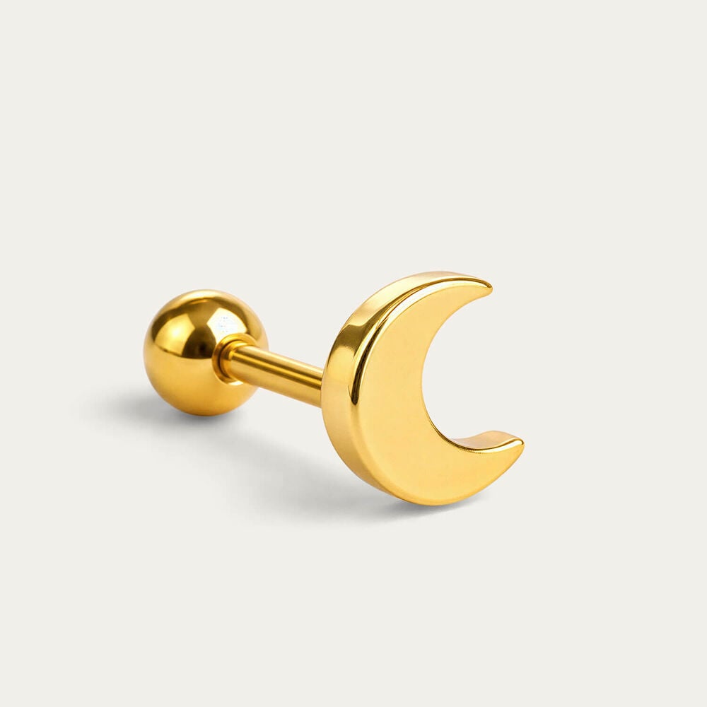 Yellow Gold Plated Sterling Silver Plain Half Moon Single Stud Earring