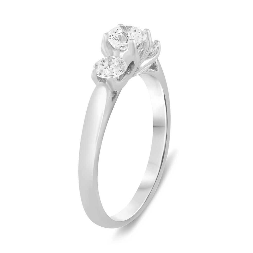 18ct white gold 0.75 carat diamond three stone ring image number 2