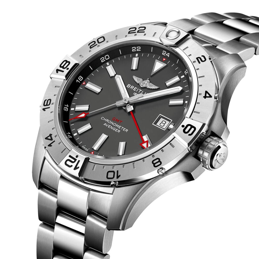 Breitling Avenger Automatic GMT 44mm Anthracite Dial Stainless Steel Bracelet Watch