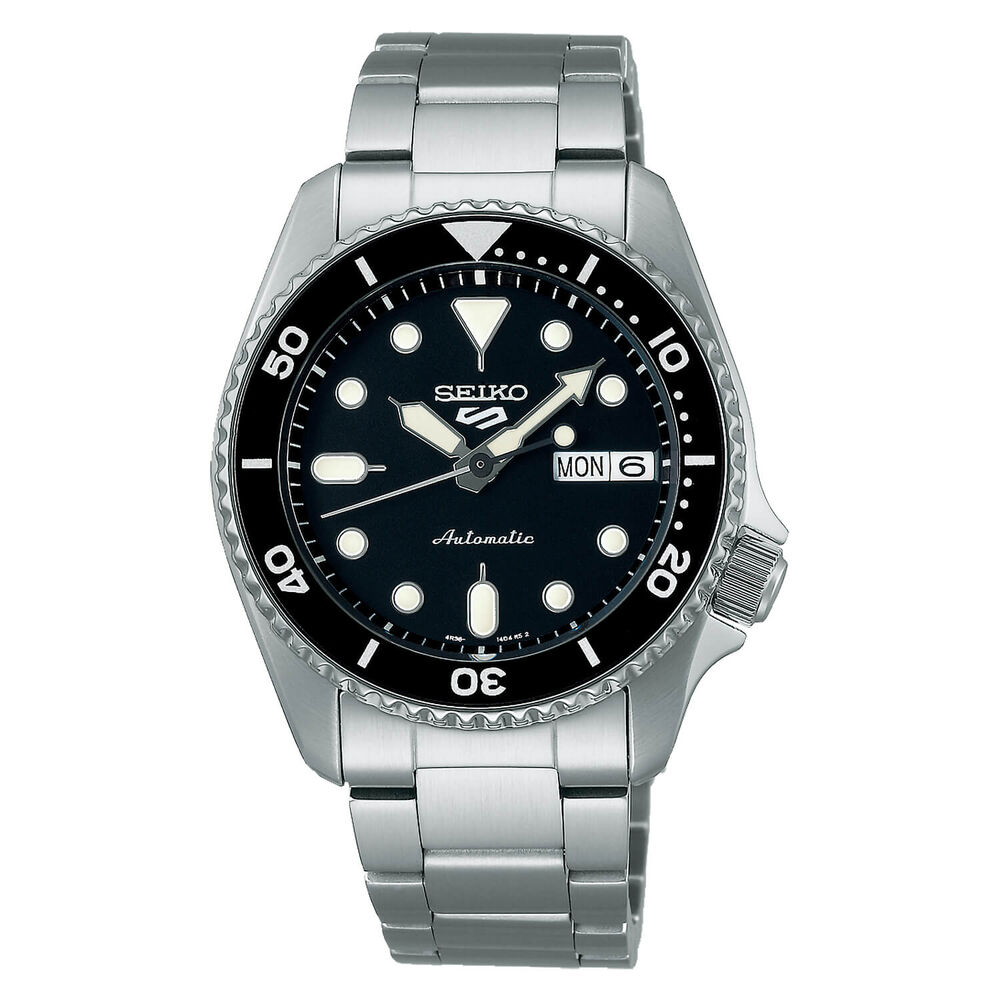 Seiko 5 Sports SKX Midi 38mm Black Dial Stainless Steel Bracelet Watch