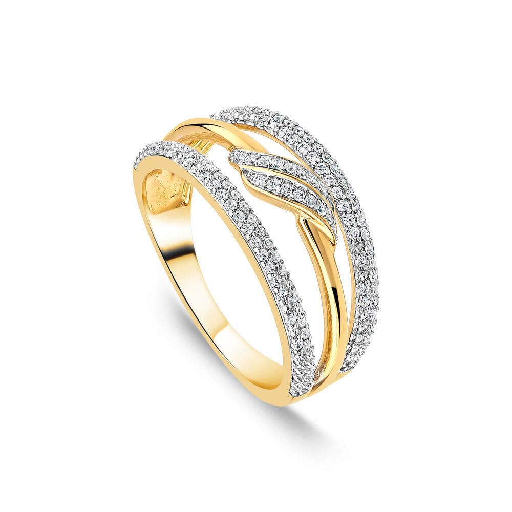 9ct Yellow & White Gold Three Strands Pave 0.25ct Diamond Polished Band Ring image number 0