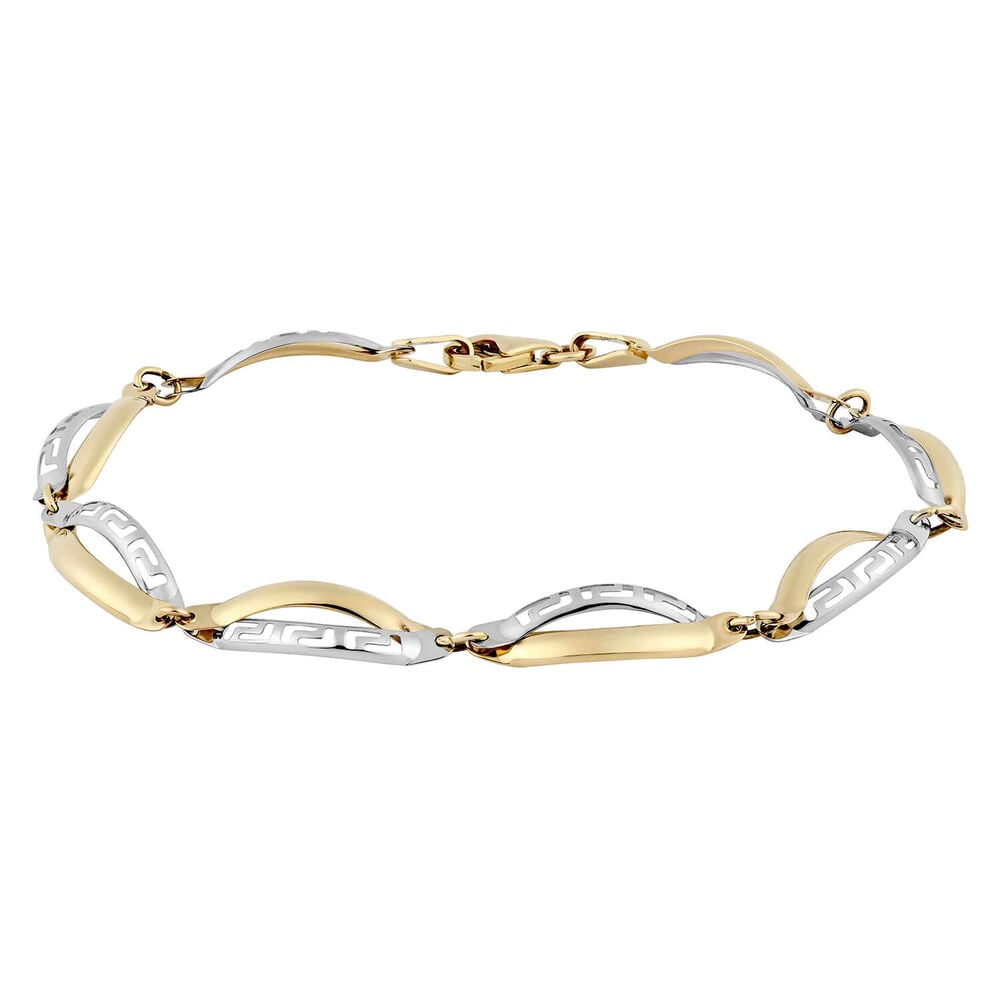 9ct two colour gold Greek Key oval link bracelet image number 0
