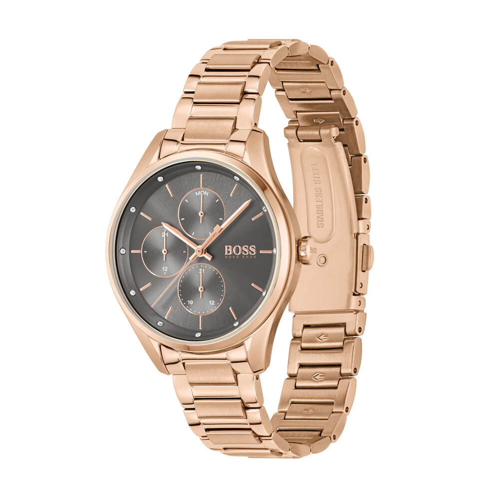 BOSS Grand Course 36mm Grey Dial Rose Gold IP Case Bracelet Watch image number 1