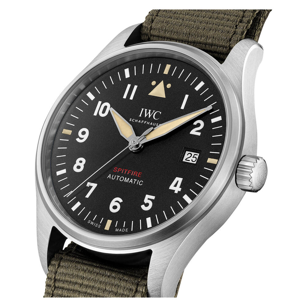 IWC Schaffhausen Pilot's Watch Automatic Spitfire Black Dial Green Strap Watch