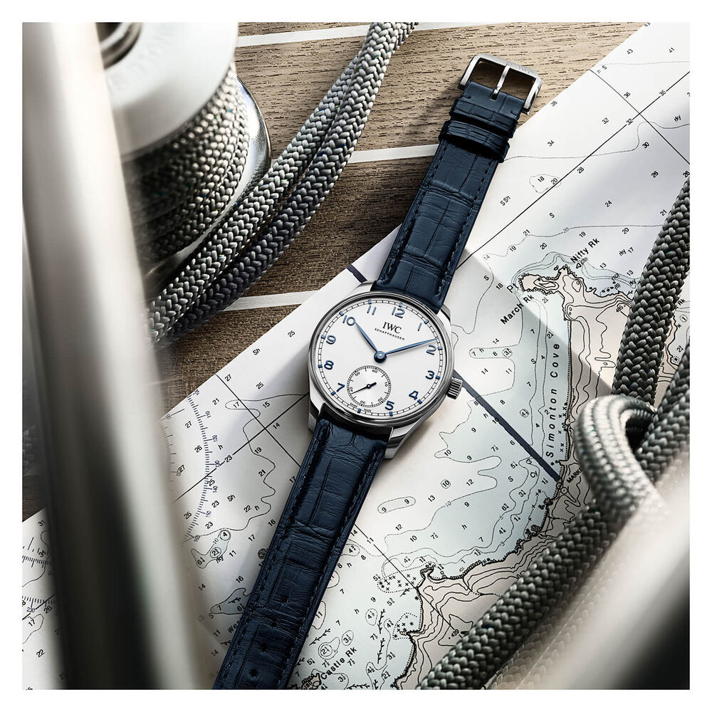 IWC Schaffhausen Portugieser Automatic 40 Silver Dial Blue Strap Watch
