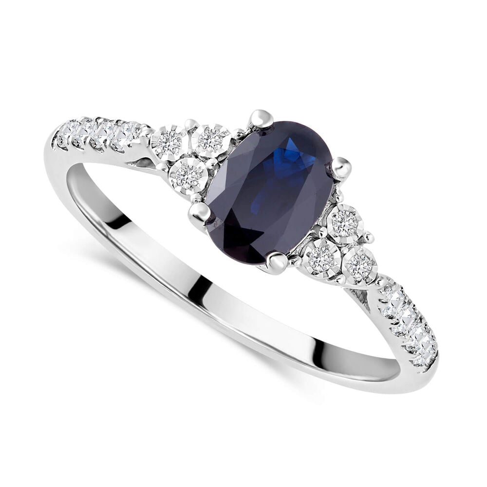 Ladies 9ct White Gold Diamond and Sapphire Ring image number 0