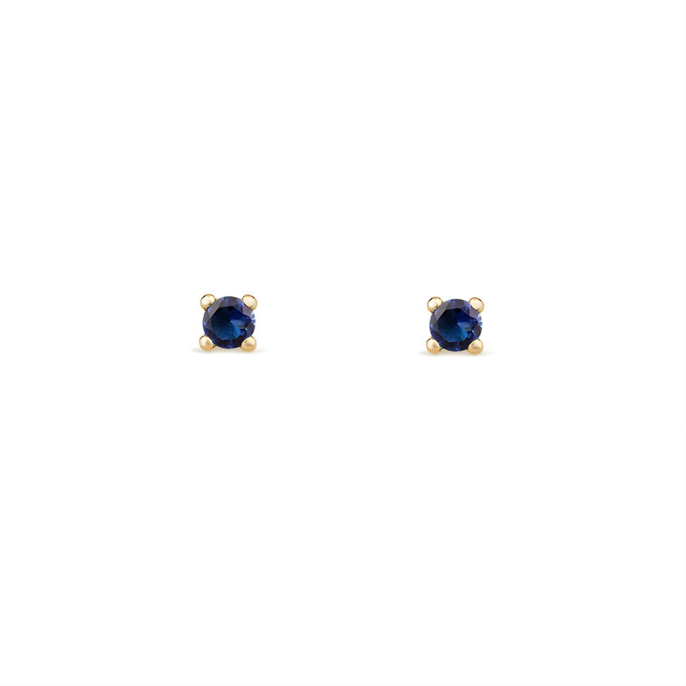 9ct Yellow Gold Four Claw Set Dark Blue Cubic Zirconia Stud Earrings