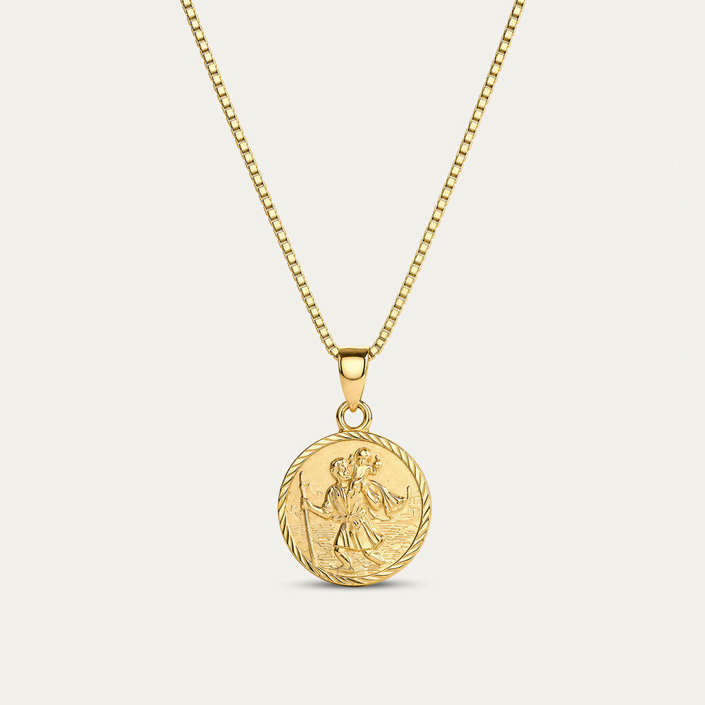 Yellow Gold Plated Sterling Silver St Christopher Medal Pendant (Chain Included)