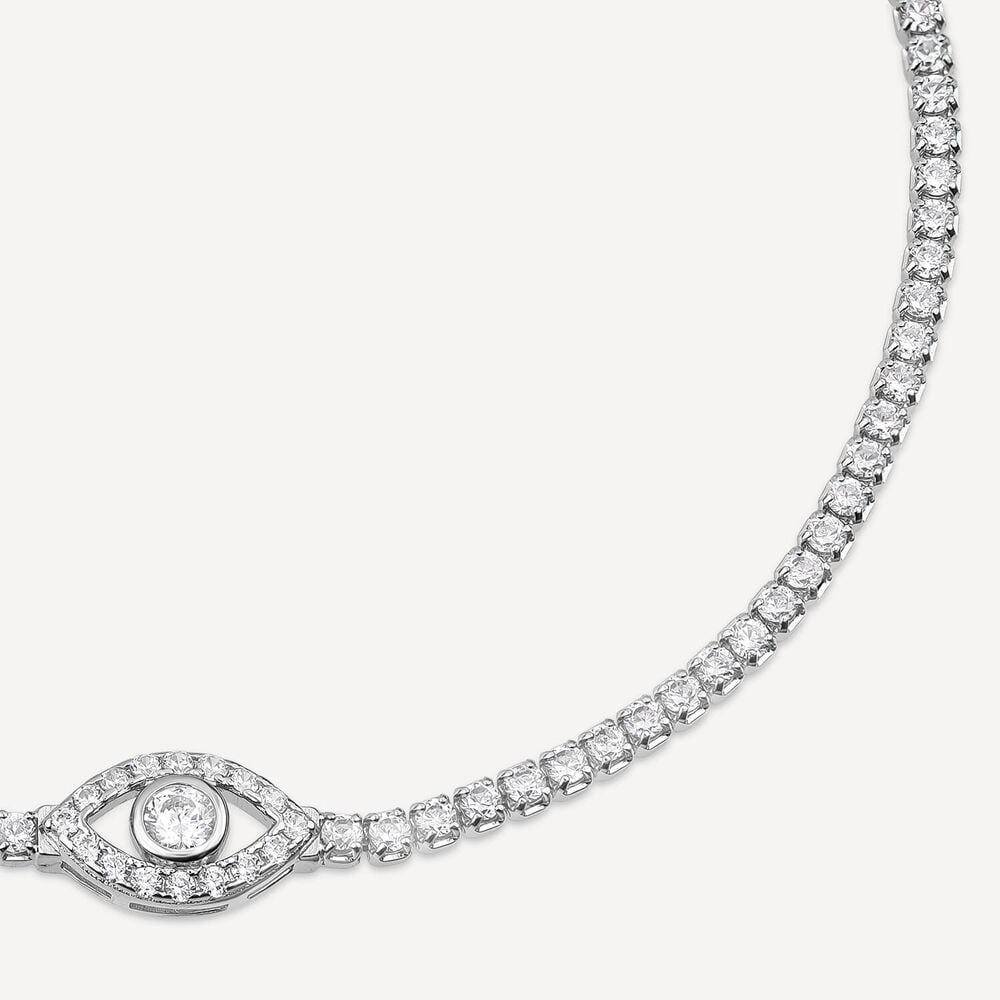 Sterling Silver Cubic Zirconia Protective Eye Tennis Bracelet image number 1