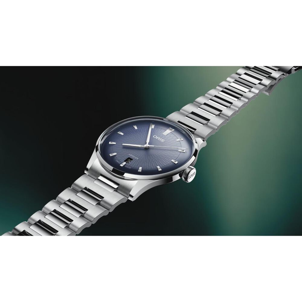 Oris Artelier Date 38mm Blue Dial Black Steel Bracelet Watch