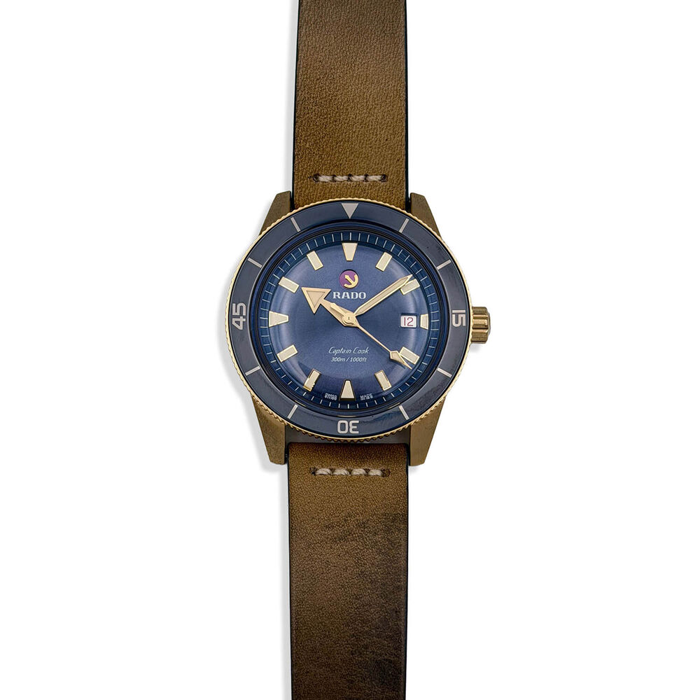 Pre-Owned Rado Captain Cook Automatic 42mm Navy Leather Strap Watch