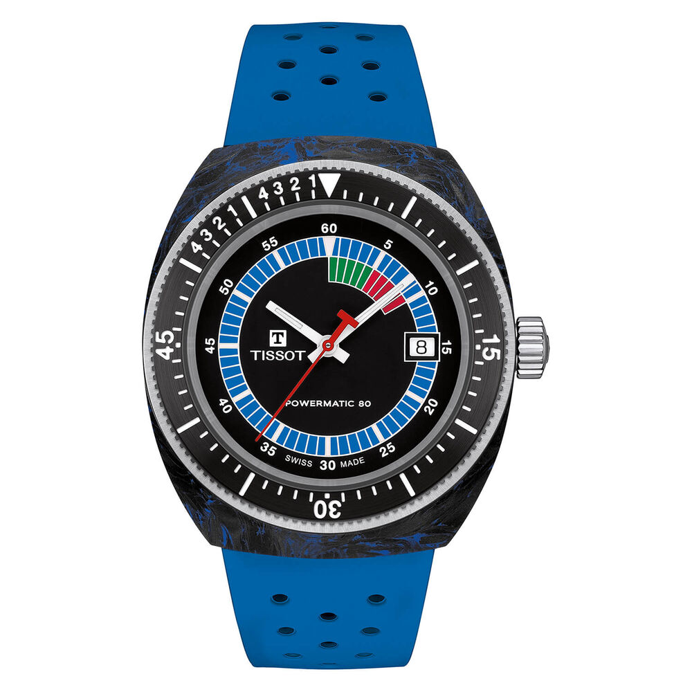 Tissot Sideral S Powermatic 80 41mm Blue Detail Carbon Case Blue Rubber Strap Watch