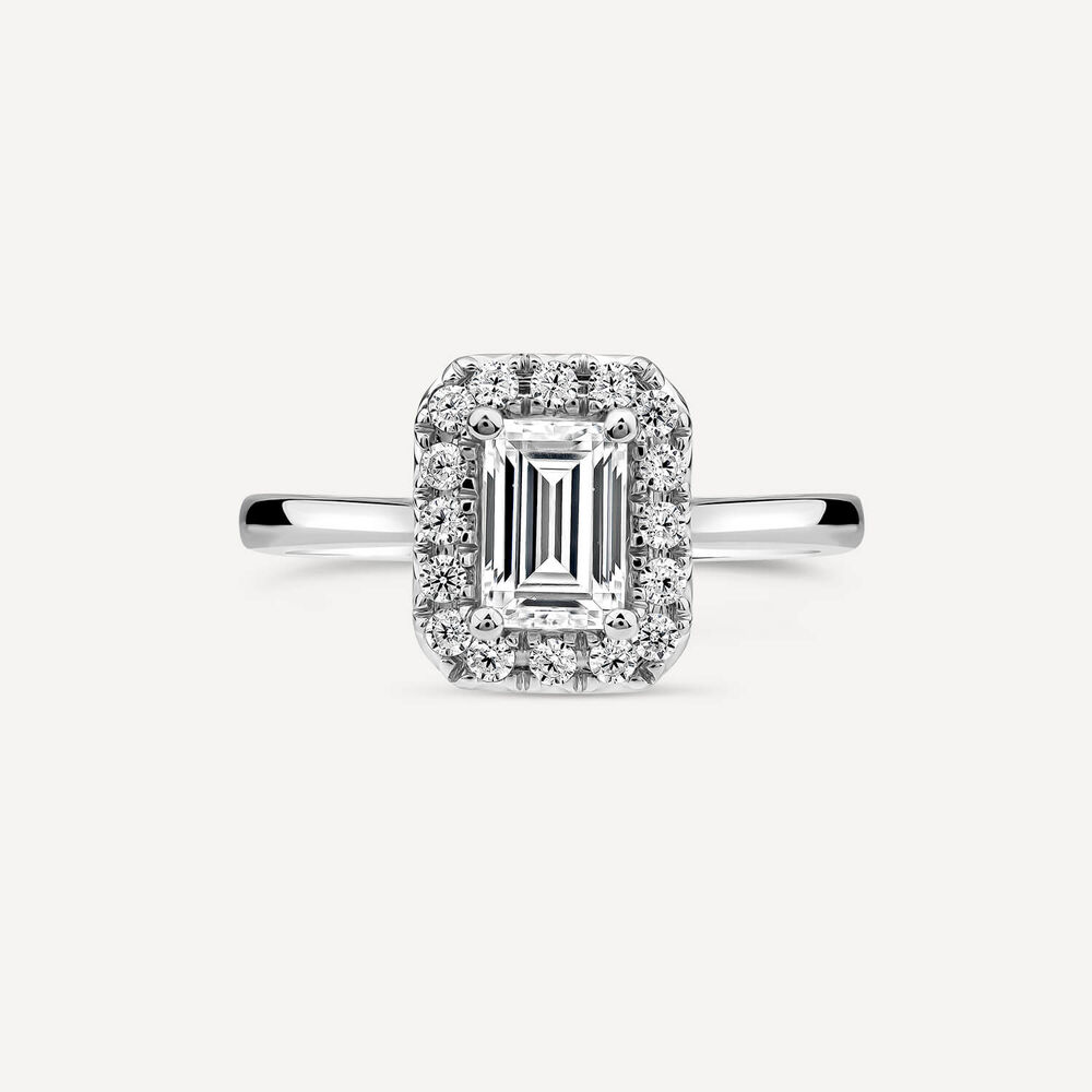 Born Platinum 1.20 Lab Grown Emerald Cut Halo Diamond Ring image number 1