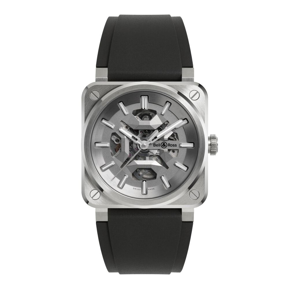 Bell & Ross BR-03 Skeleton Grey Steel 41mm Dial Black Rubber Strap Watch