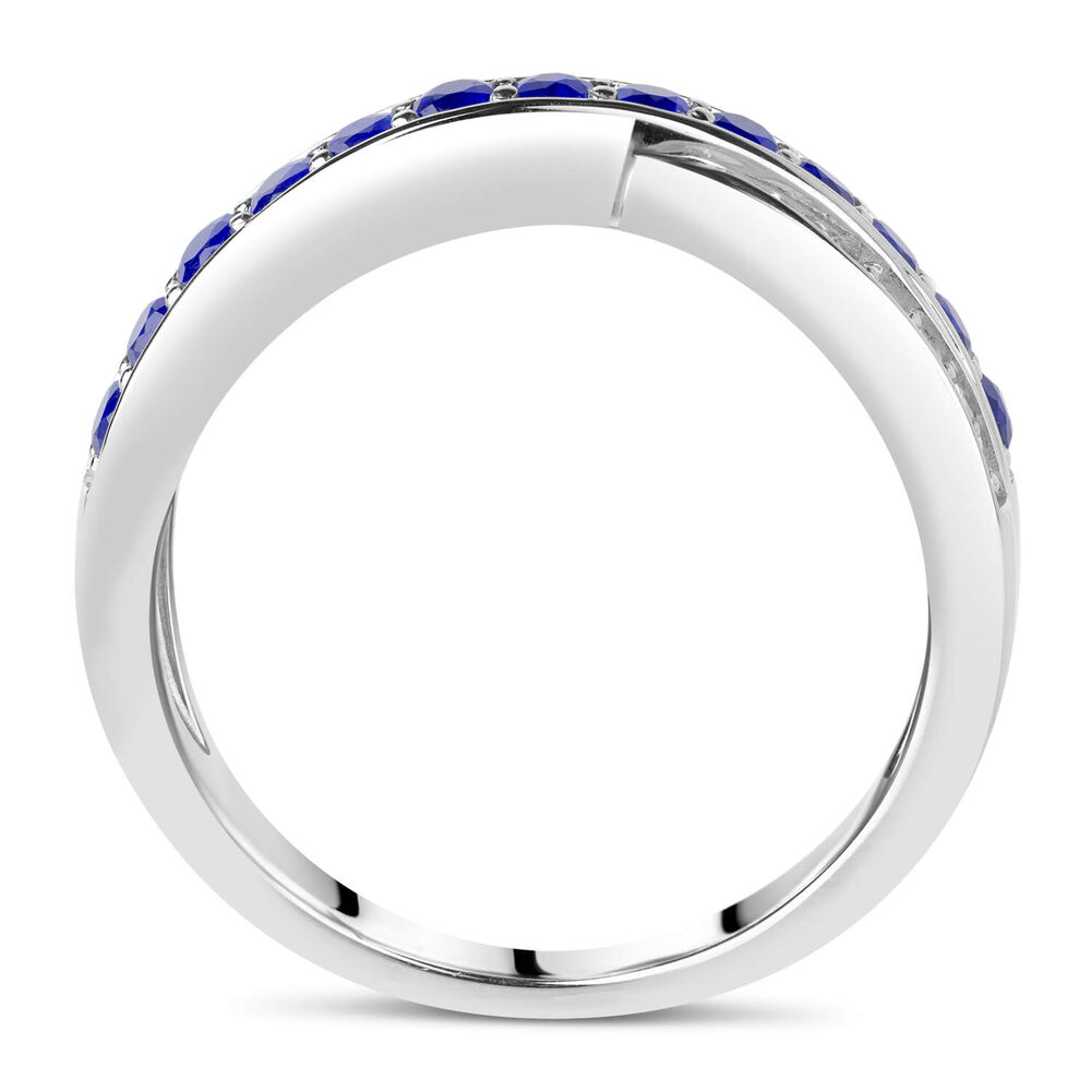 9ct White Gold Diamond and Sapphire Crossover Ring image number 2