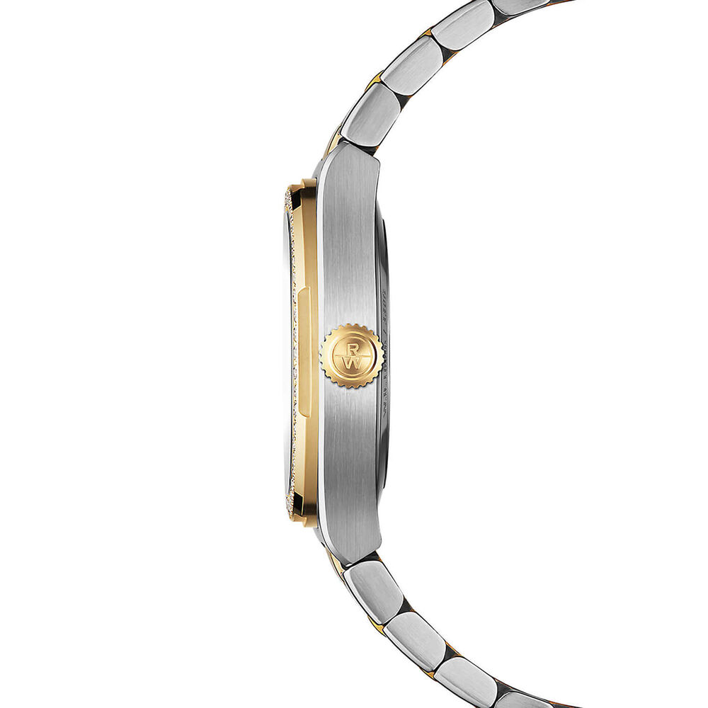 Raymond Weil A.R.T. 30mm Mother of Pearl Dial Diamond Bezel Gold PVD Steel Bracelet Watch